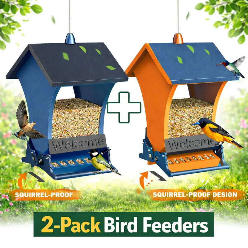 Wildpark Squirrel-Proof Bird Feeder — Triple Defense, 5-lb Capacity, Vibrant Orange & Navy