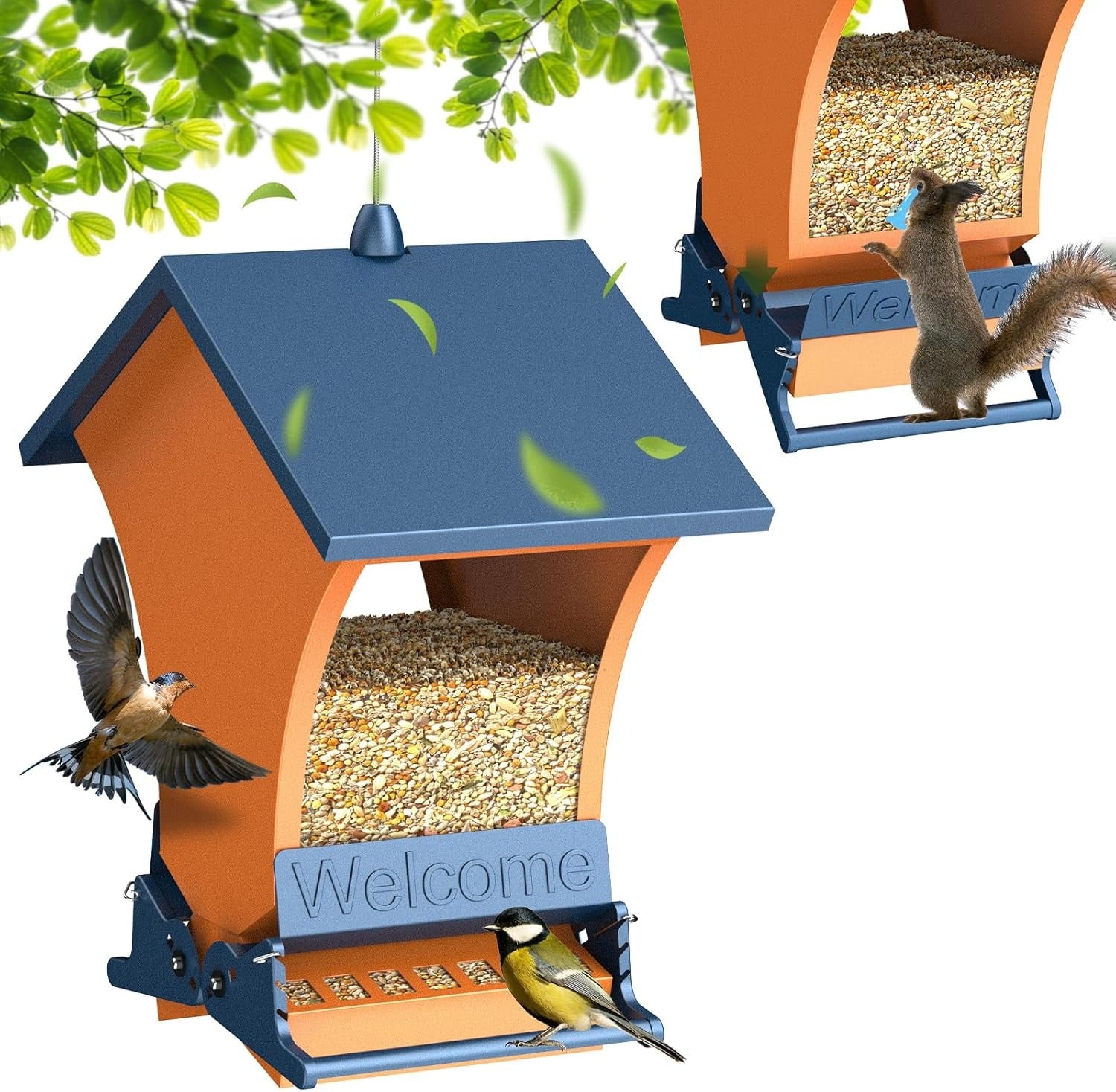 Wildpark Squirrel-Proof Bird Feeder — Triple Defense, 5-lb Capacity, Vibrant Orange & Navy